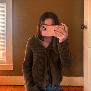 Vintage Olive Green Zip Sweater